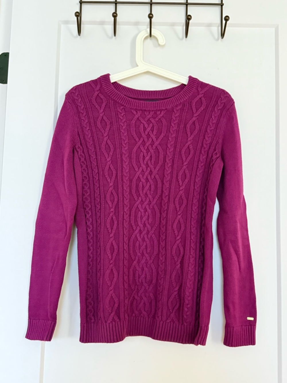 Tommy Hilfiger Cable Knit Crewneck Sweater - Magenta